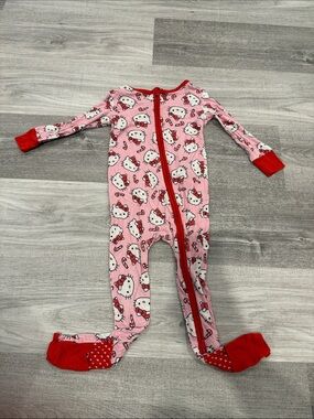 Posh Peanut Pink Hello Kitty Footed Candy Cane One-Piece Pajamas with Red Trim